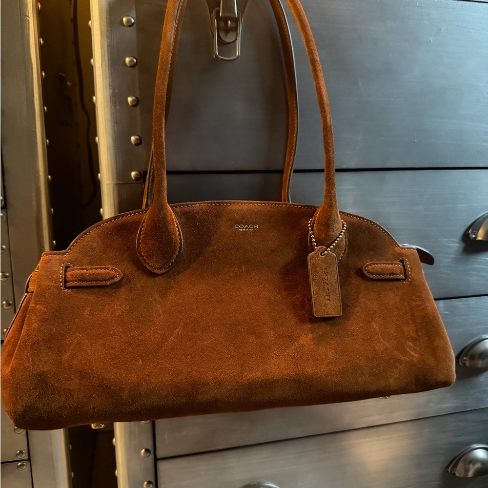 Coach Empire 34 Suede Shoulder Bag Classic Dark Brown Suede LIKE NEW AUTHENTIC ✨